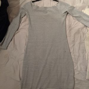 Bl & W Striped Off the Shoulder Long Sleeve Dress